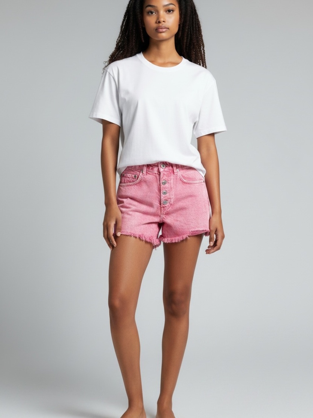 Zara Pink High-Rise Button-Front Denim Shorts size 2